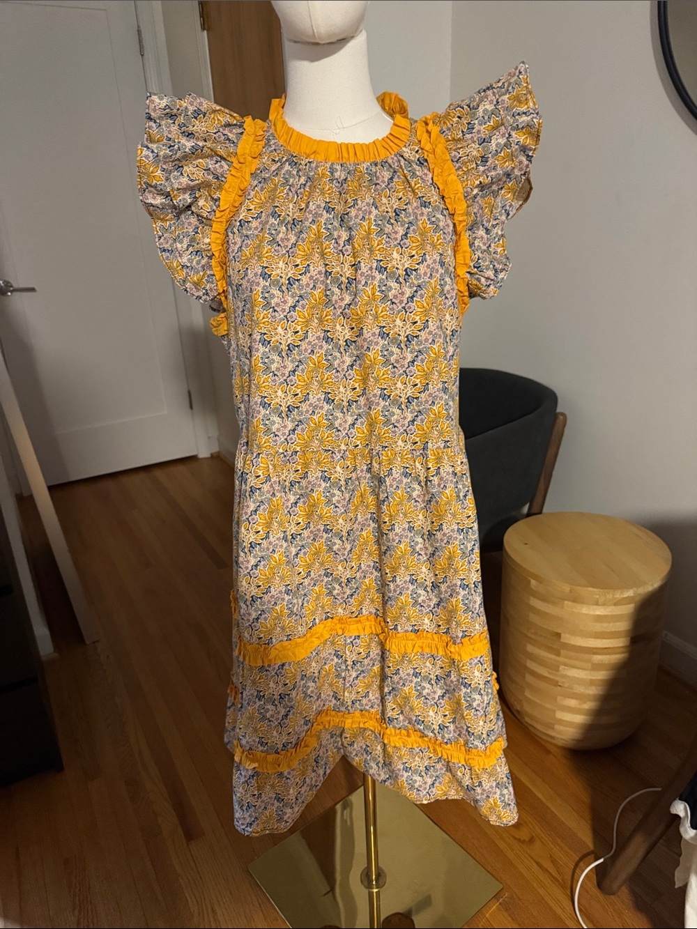 moodie Mustard Yellow Floral Trim Top